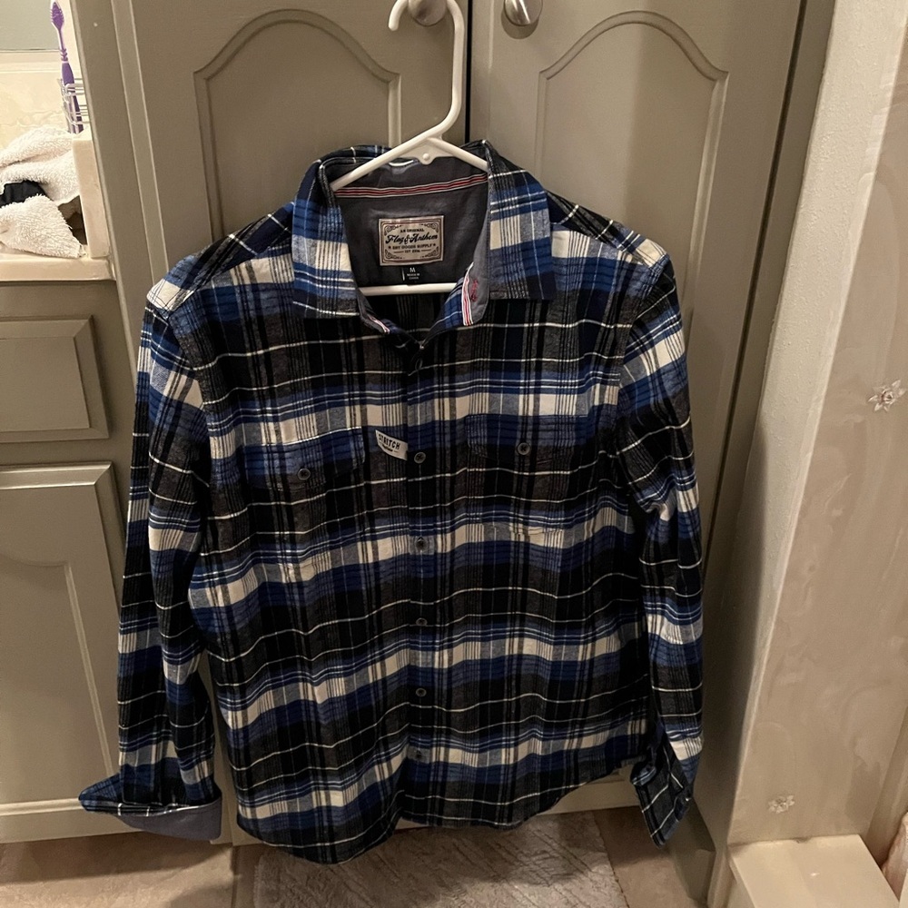 Flag & Anthem Blue and Black Plaid Button-Up Shirt Size M
